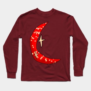 Crescent Red Sparkly Moon Long Sleeve T-Shirt